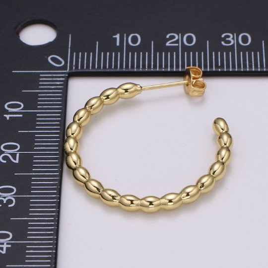 Ball Hoop Earrings, Beaded Hoop Earrings, Boho Hoop Earrings, Gold Ball Hoop Earrings 30mm Gold Hoop Earring Q-428 - DLUXCA