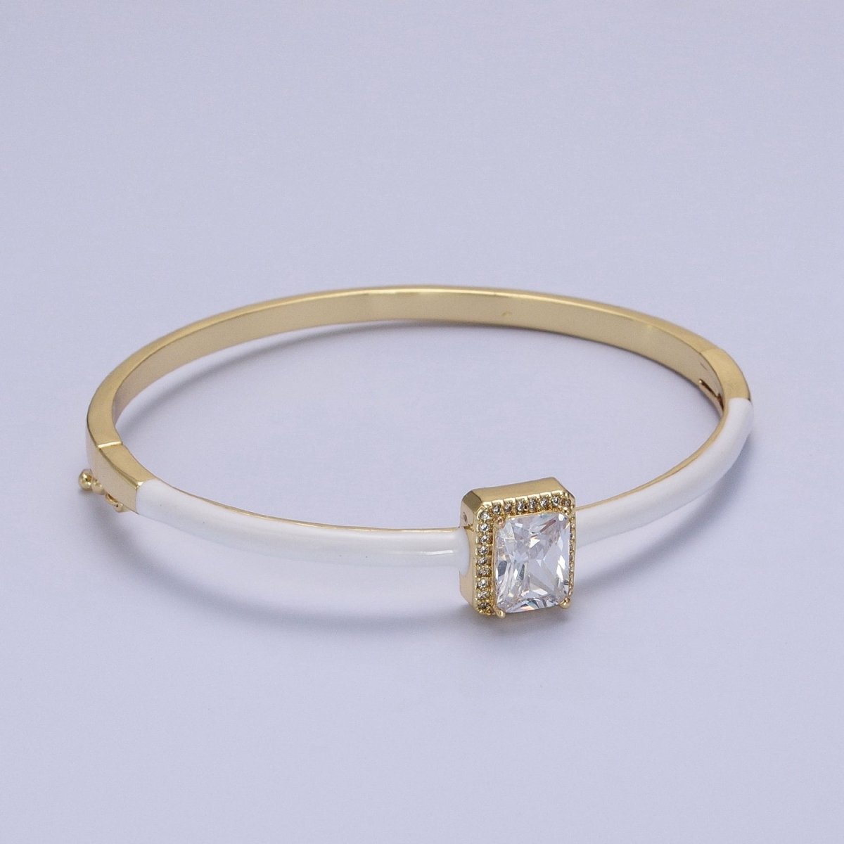 Barbie core Gold Filled Baguette White, Green, Pink Micro Paved Enamel Gold Bangle Bracelet | WA-1354 - WA-1356 Clearance Pricing - DLUXCA