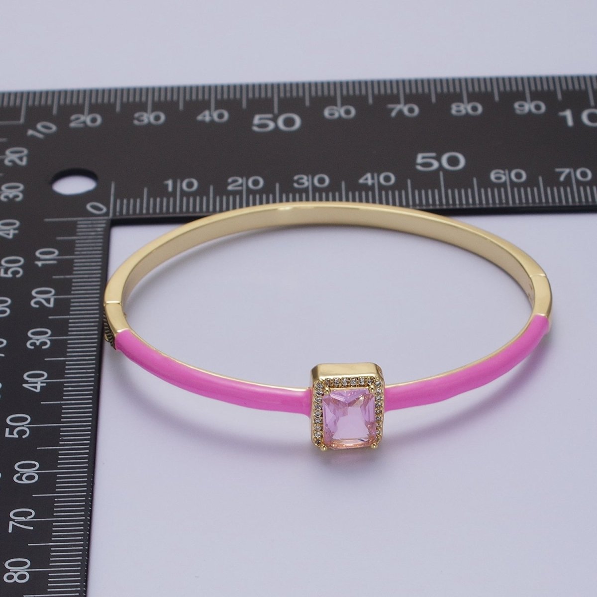 Barbie core Gold Filled Baguette White, Green, Pink Micro Paved Enamel Gold Bangle Bracelet | WA-1354 - WA-1356 Clearance Pricing - DLUXCA