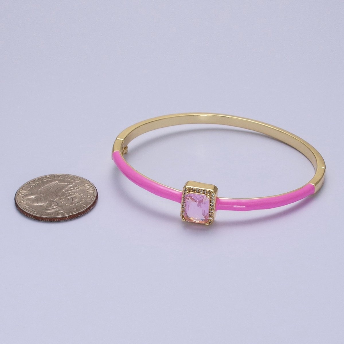 Barbie core Gold Filled Baguette White, Green, Pink Micro Paved Enamel Gold Bangle Bracelet | WA-1354 - WA-1356 Clearance Pricing - DLUXCA