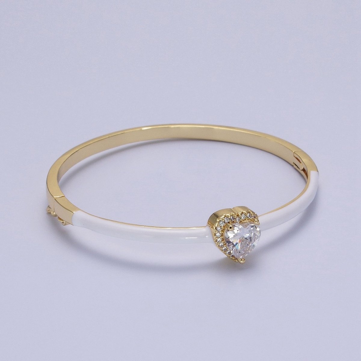 Barbie core Gold Filled Heart White, Green, Pink Micro Paved Enamel Gold Bangle Bracelet | WA-1351 - WA-1353 Clearance Pricing - DLUXCA