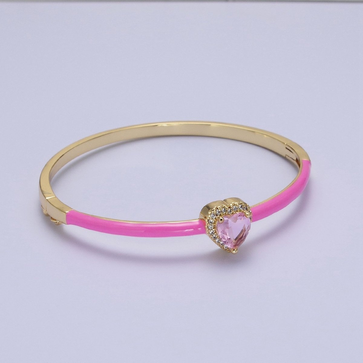 Barbie core Gold Filled Heart White, Green, Pink Micro Paved Enamel Gold Bangle Bracelet | WA-1351 - WA-1353 Clearance Pricing - DLUXCA