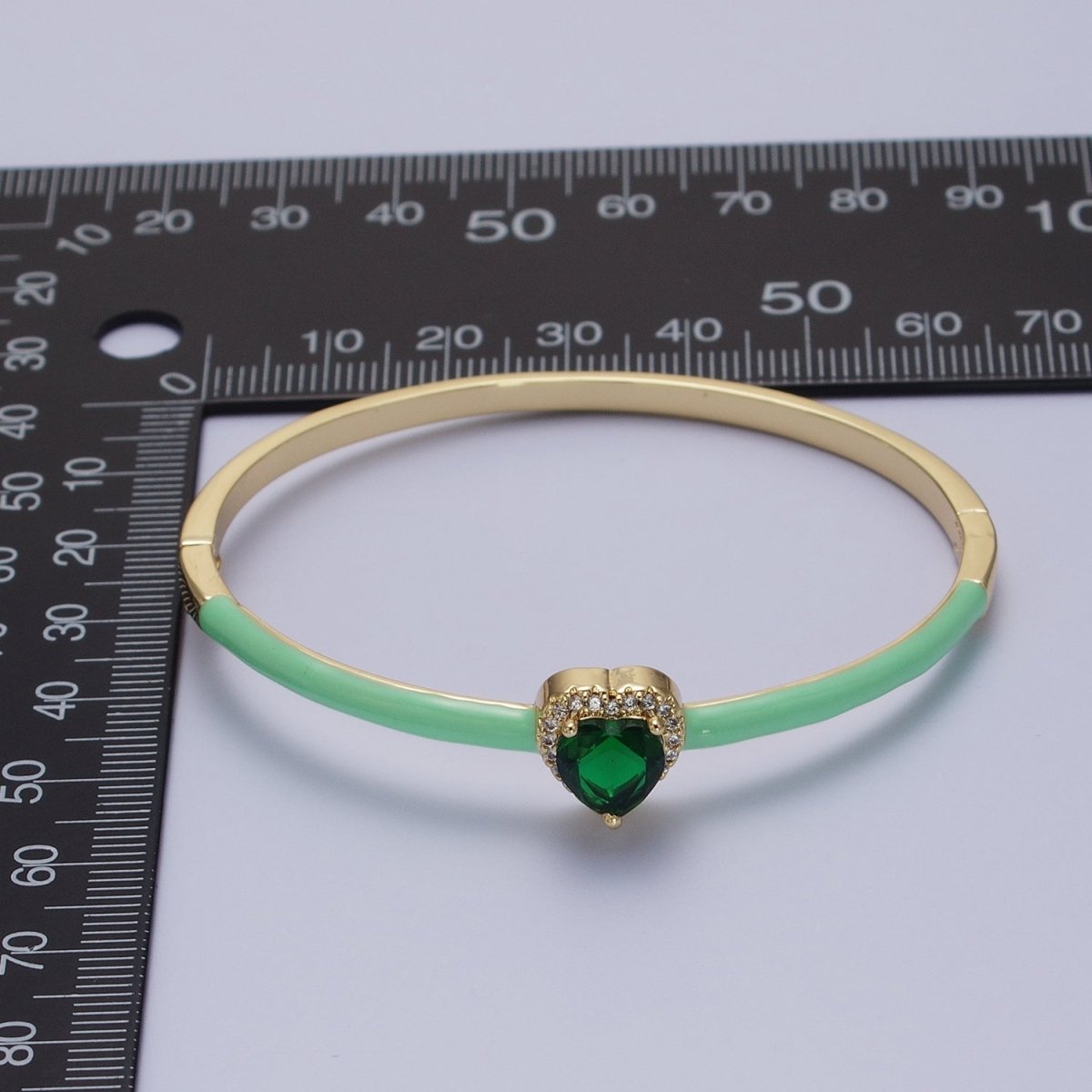 Barbie core Gold Filled Heart White, Green, Pink Micro Paved Enamel Gold Bangle Bracelet | WA-1351 - WA-1353 Clearance Pricing - DLUXCA