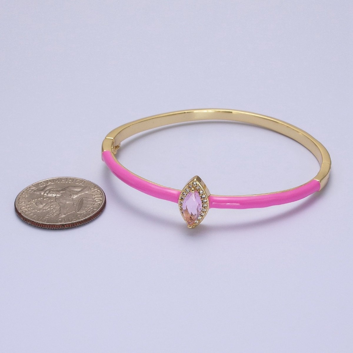 Barbie core Gold Filled Marquise White, Green, Pink Micro Paved Enamel Gold Bangle Bracelet | WA-1337 WA-1338 WA-1339 Clearance Pricing - DLUXCA