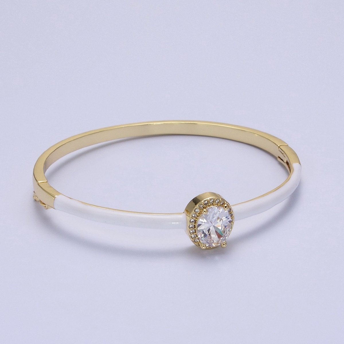 Barbie core Gold Filled Oval White, Green, Pink Micro Paved Enamel Gold Bangle Bracelet | WA-1348 - WA-1350 Clearance Pricing - DLUXCA
