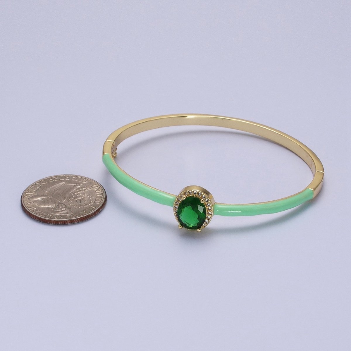 Barbie core Gold Filled Oval White, Green, Pink Micro Paved Enamel Gold Bangle Bracelet | WA-1348 - WA-1350 Clearance Pricing - DLUXCA