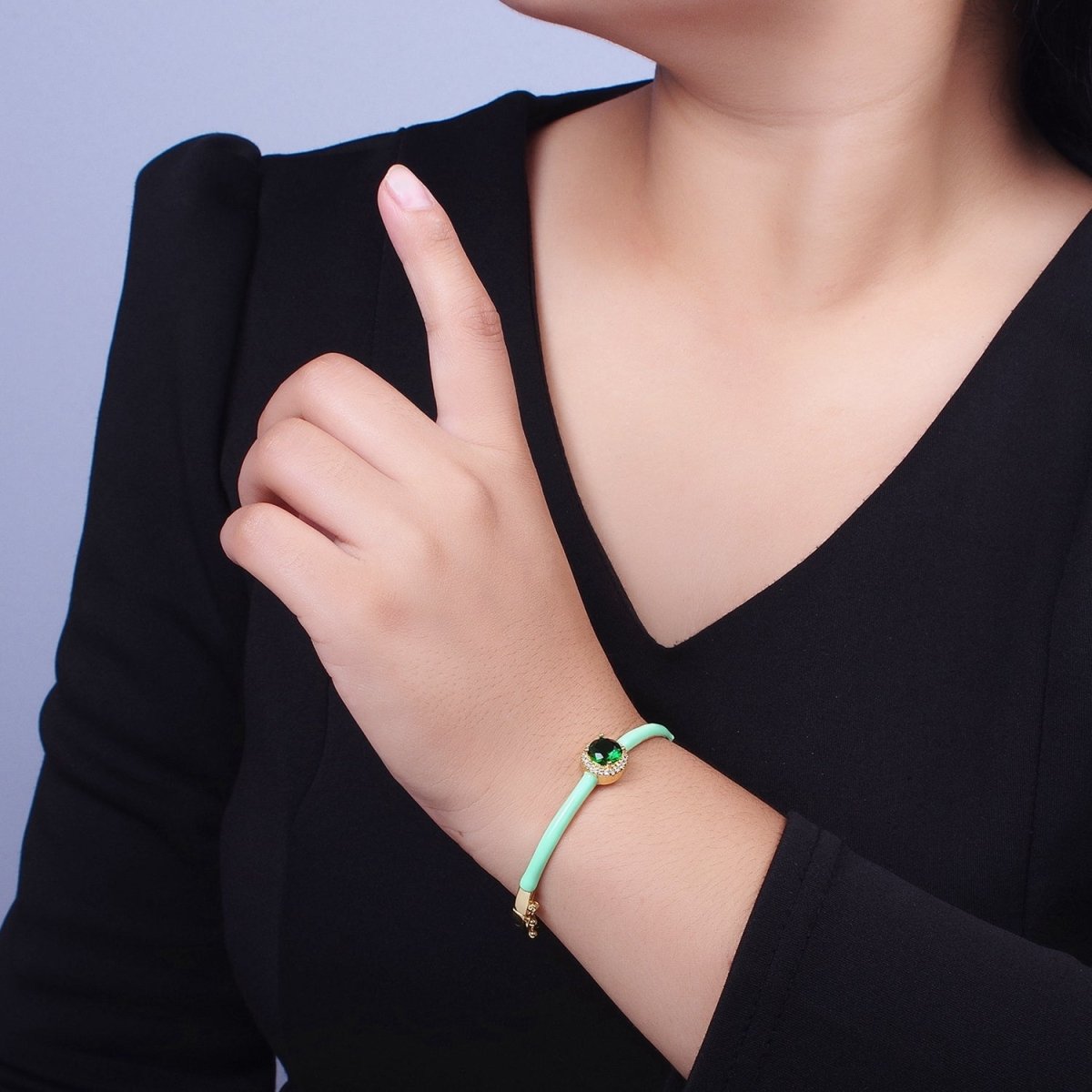 Barbie core Gold Filled Round White, Green, Pink Micro Paved Enamel Gold Bangle Bracelet | WA-1340 - WA-1342 Clearance Pricing - DLUXCA