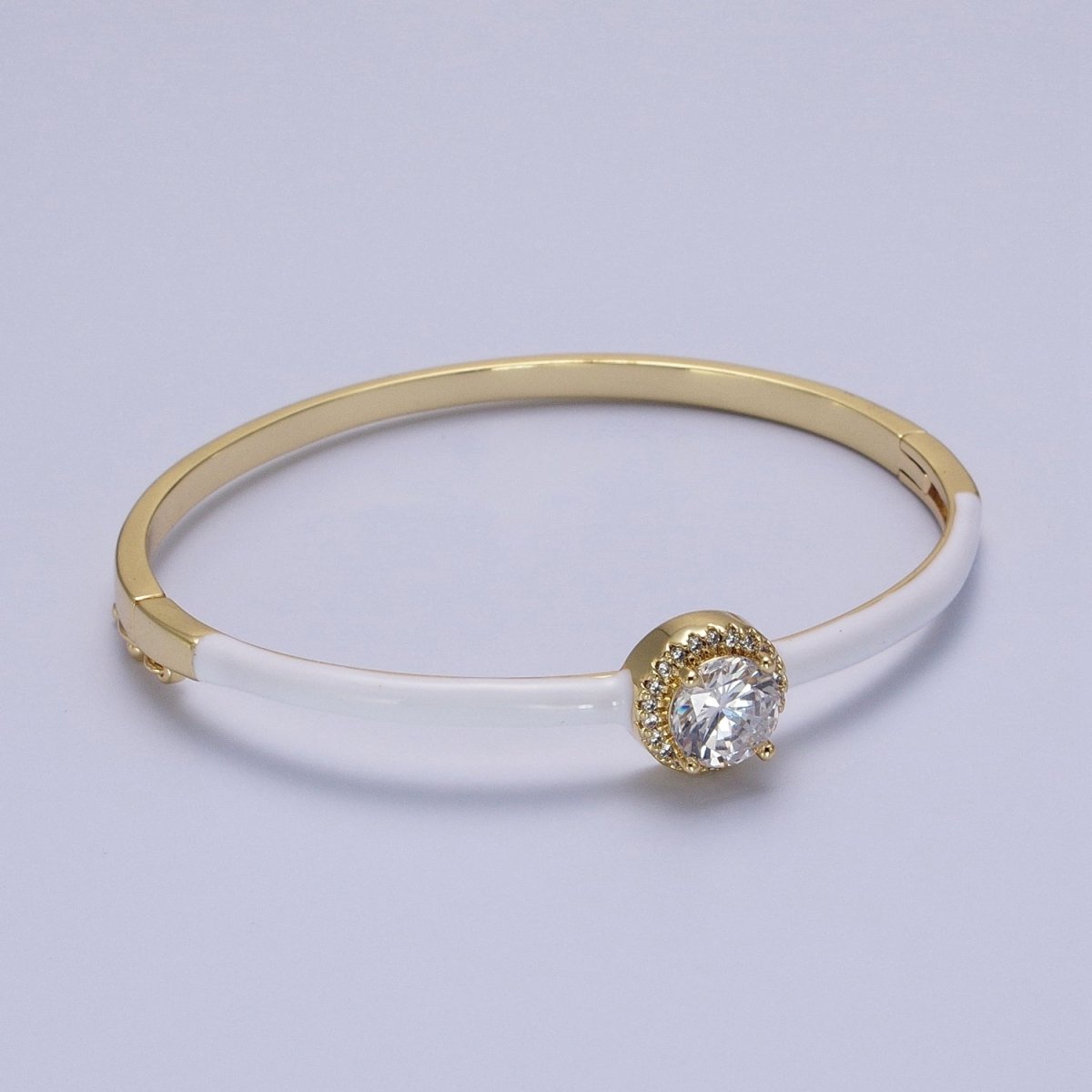 Barbie core Gold Filled Round White, Green, Pink Micro Paved Enamel Gold Bangle Bracelet | WA-1340 - WA-1342 Clearance Pricing - DLUXCA