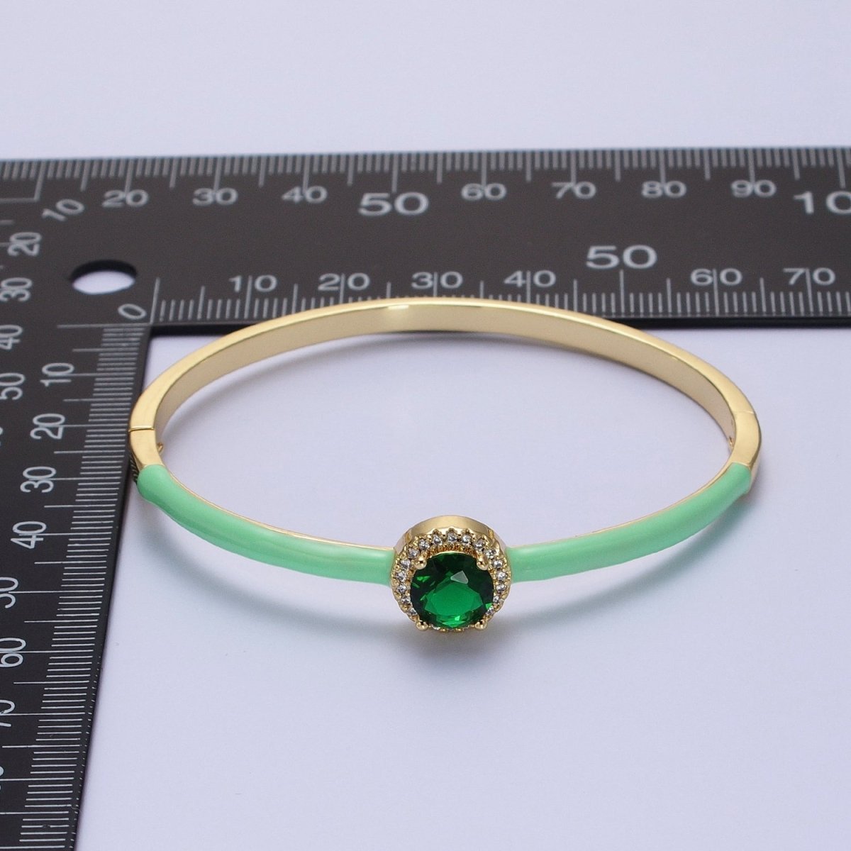 Barbie core Gold Filled Round White, Green, Pink Micro Paved Enamel Gold Bangle Bracelet | WA-1340 - WA-1342 Clearance Pricing - DLUXCA