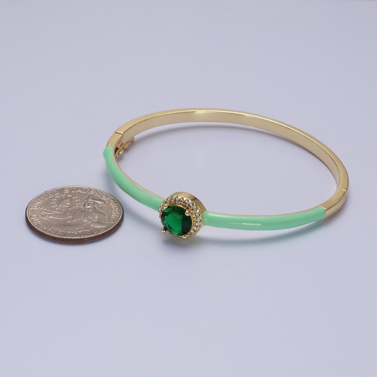 Barbie core Gold Filled Round White, Green, Pink Micro Paved Enamel Gold Bangle Bracelet | WA-1340 - WA-1342 Clearance Pricing - DLUXCA