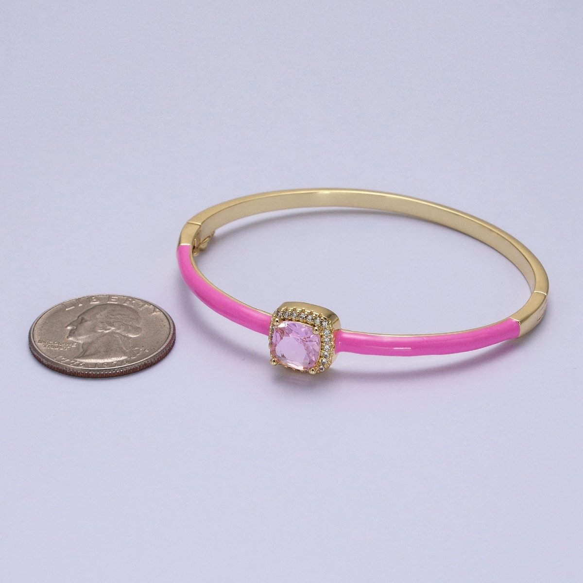 Barbie core Gold Filled Square White, Green, Pink Micro Paved Enamel Gold Bangle Bracelet | WA-1343 - WA-1345 Clearance Pricing - DLUXCA