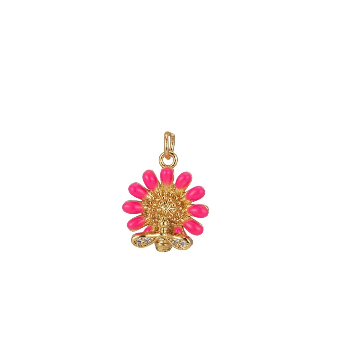Barbiecore Jewelry 24K Gold Filled Sunflower with Bee Enamel Pendant Flower Gardener Jewelry | M-204-M-211 - DLUXCA
