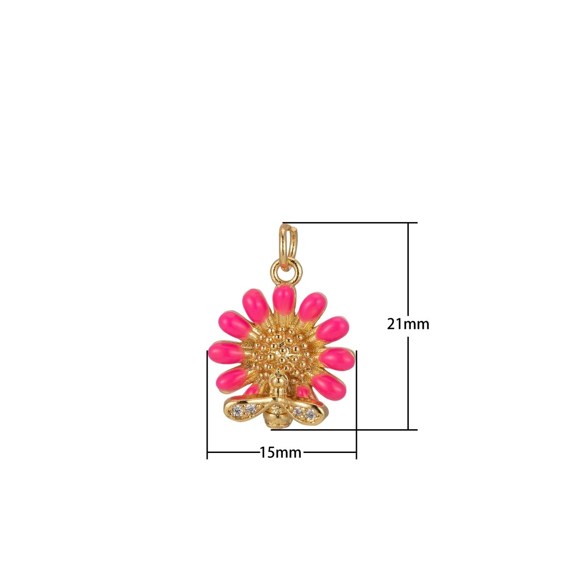 Barbiecore Jewelry 24K Gold Filled Sunflower with Bee Enamel Pendant Flower Gardener Jewelry | M-204-M-211 - DLUXCA