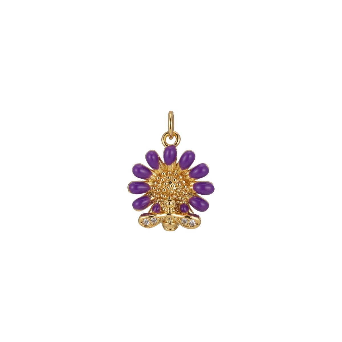 Barbiecore Jewelry 24K Gold Filled Sunflower with Bee Enamel Pendant Flower Gardener Jewelry | M-204-M-211 - DLUXCA