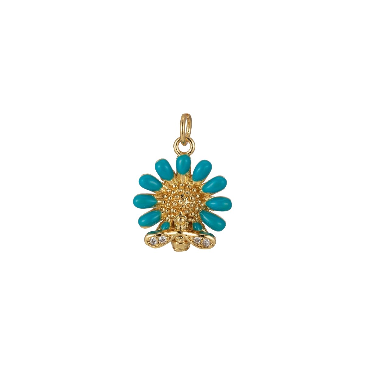 Barbiecore Jewelry 24K Gold Filled Sunflower with Bee Enamel Pendant Flower Gardener Jewelry | M-204-M-211 - DLUXCA