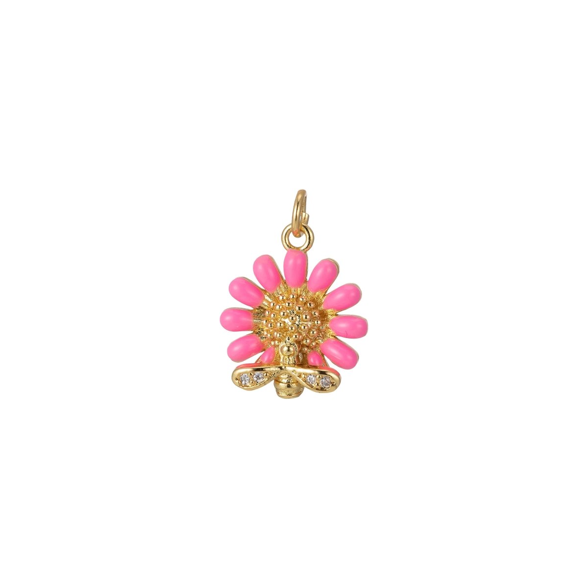 Barbiecore Jewelry 24K Gold Filled Sunflower with Bee Enamel Pendant Flower Gardener Jewelry | M-204-M-211 - DLUXCA