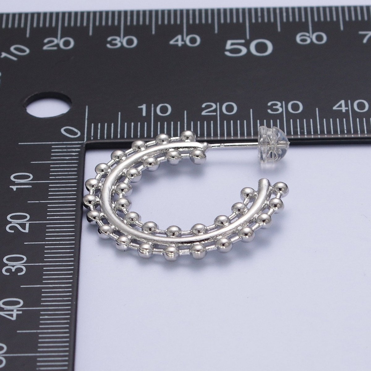 Beaded Bar C Shaped Hoop Stud Statement Earrings in Gold & Silver | Y-027 Y-028 - DLUXCA