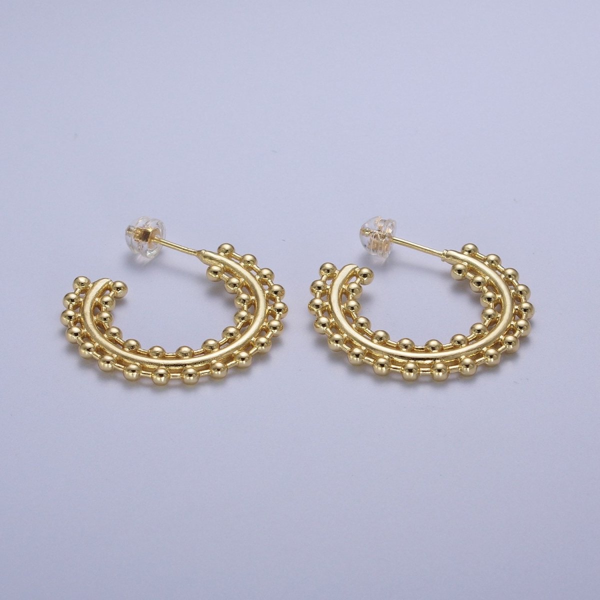 Beaded Bar C Shaped Hoop Stud Statement Earrings in Gold & Silver | Y-027 Y-028 - DLUXCA