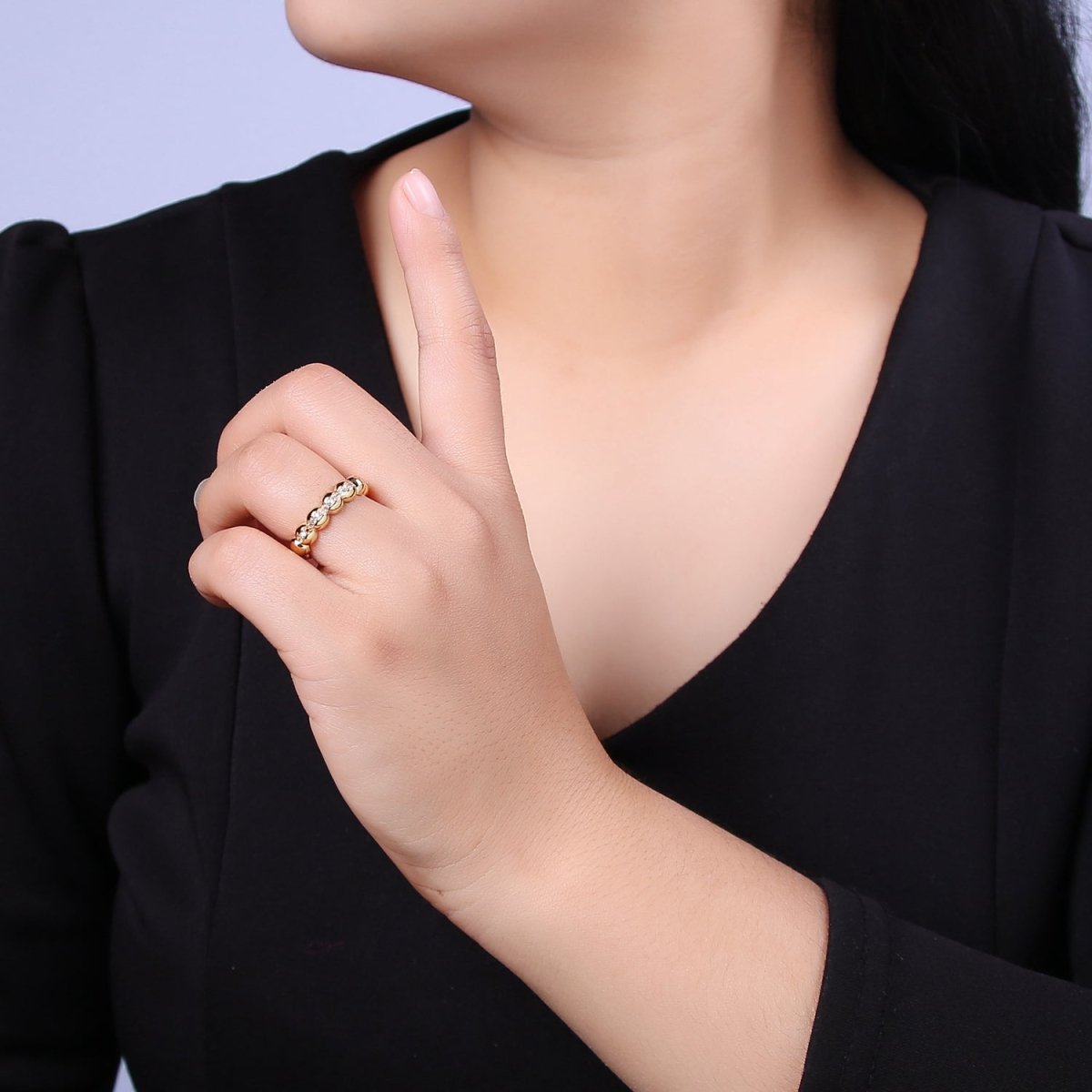 Beaded Textured 24K Gold Filled Ring, Micro Pave CZ Open Adjustable Ring in Silver & Gold | U-444 U-445 - DLUXCA