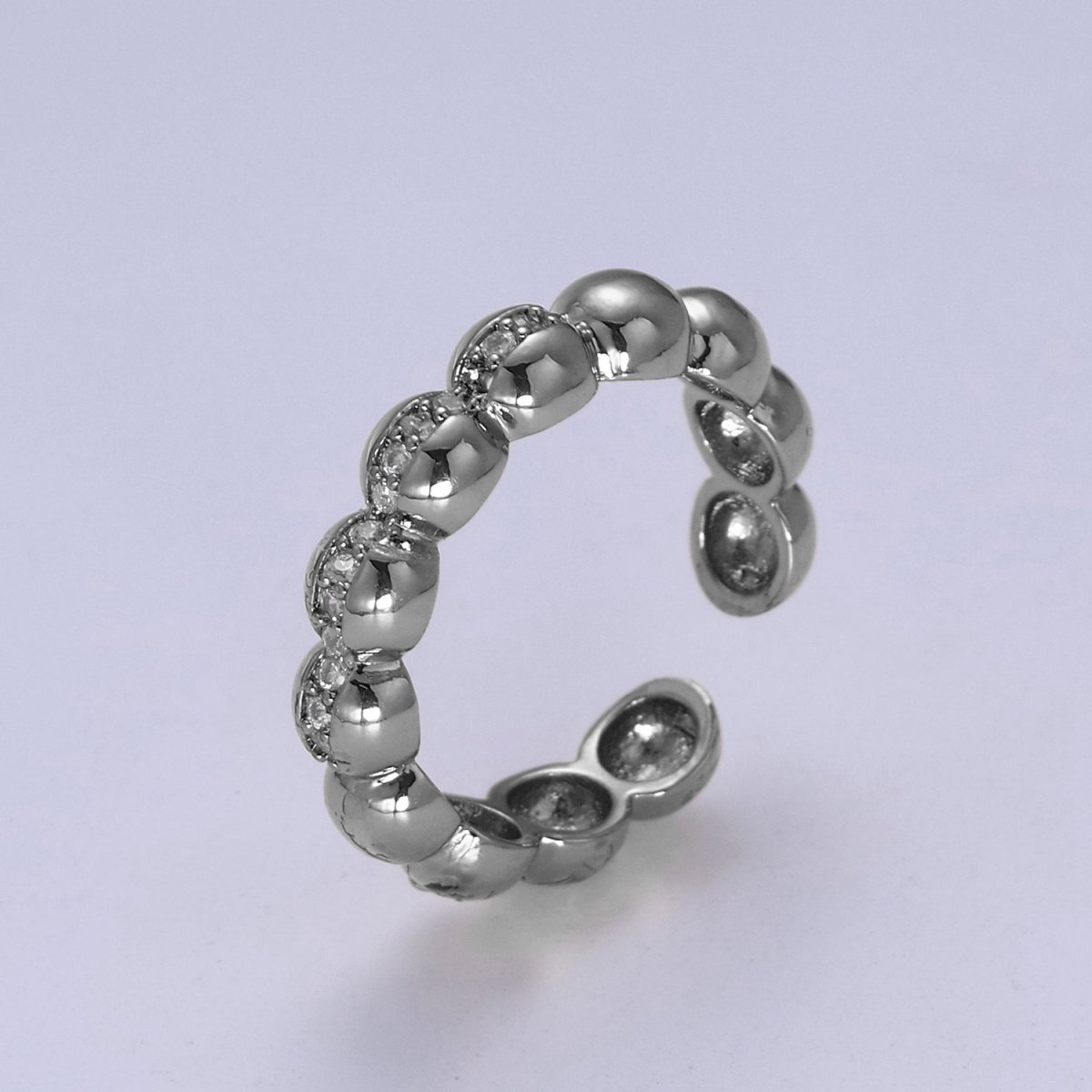 Beaded Textured 24K Gold Filled Ring, Micro Pave CZ Open Adjustable Ring in Silver & Gold | U-444 U-445 - DLUXCA