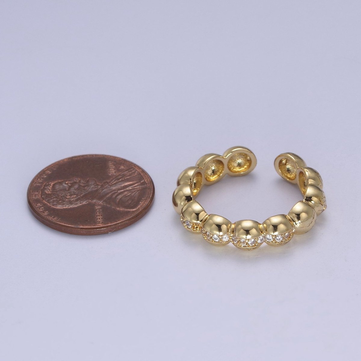 Beaded Textured 24K Gold Filled Ring, Micro Pave CZ Open Adjustable Ring in Silver & Gold | U-444 U-445 - DLUXCA