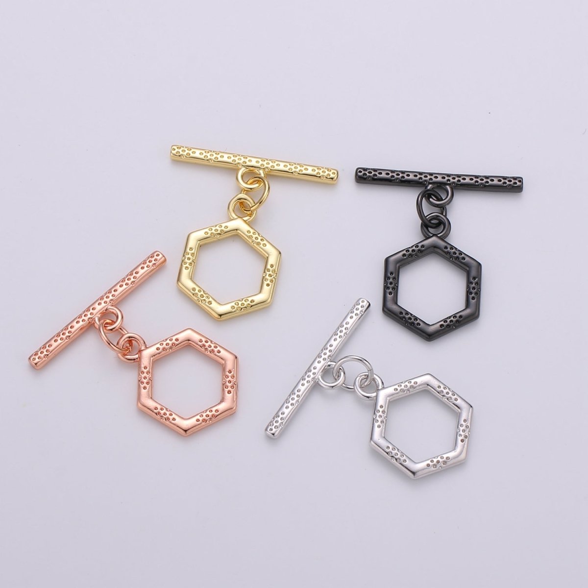Bee hive Toggle Clasp, 24K Gold Filled Toggle Clasps - Unique OT Clasp Hexagon Geometric Clasp for geometric Jewelry Supply L-090 L-093 L-094 L-095 - DLUXCA