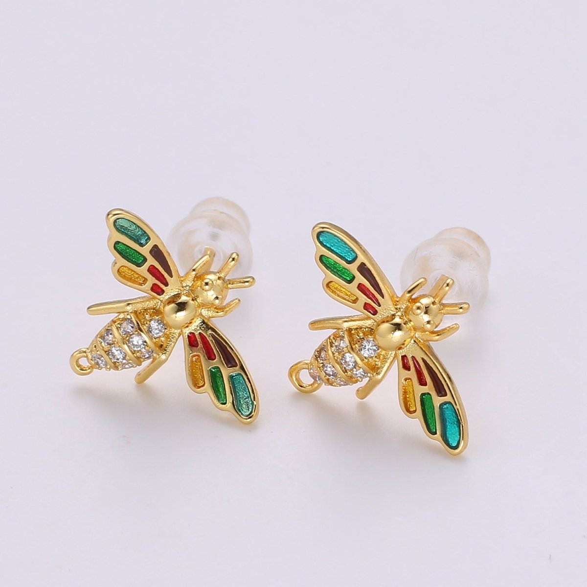 Bee Stud Earrings • Bumble Bee Earrings • Insect Jewelry • Gold Micro Pave Animal Earrings • Stud Earrings • Valentine gift• Cute Earrings Q-365 Q-366 - DLUXCA