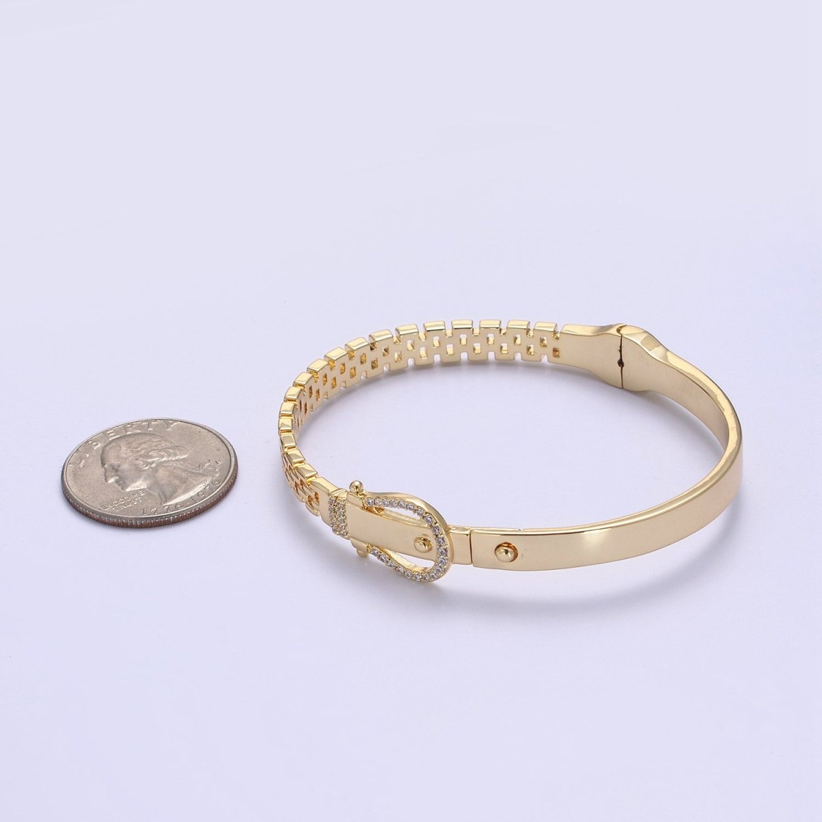 Belt Buckle Bracelet Crystal Belt Bangle Gold Band Cubic Zirconia Stackable Jewelry Fashion Women's | WA-689 WA-690 Clearance Pricing - DLUXCA