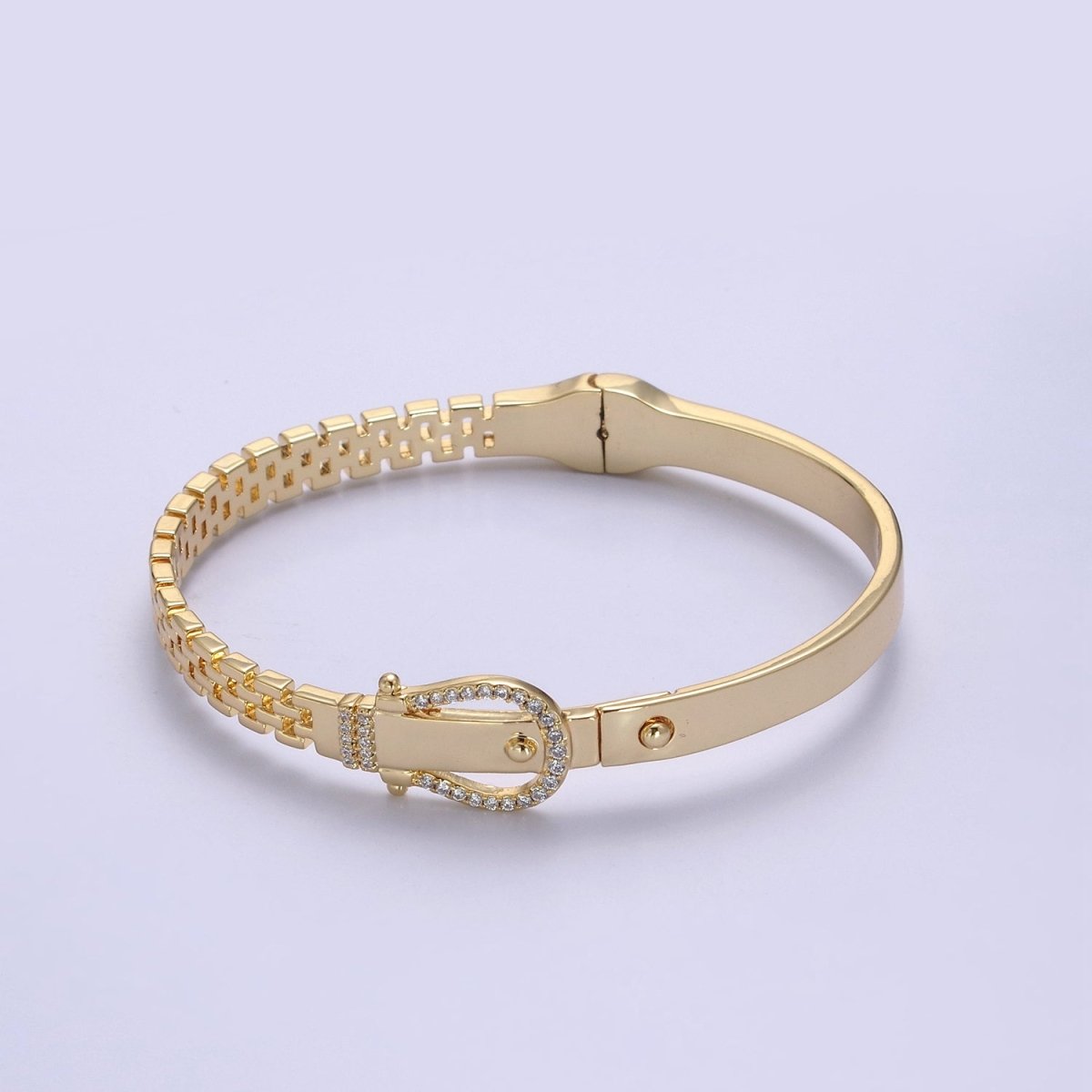 Belt Buckle Bracelet Crystal Belt Bangle Gold Band Cubic Zirconia Stackable Jewelry Fashion Women's | WA-689 WA-690 Clearance Pricing - DLUXCA
