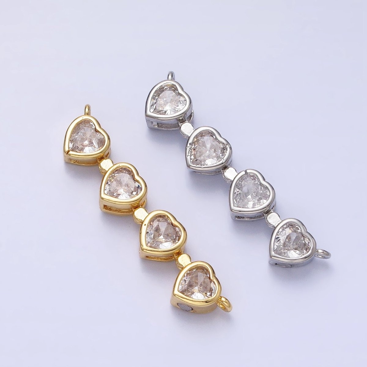 Bendable Gold Heart Connector, CZ Micro Pave Silver Love Bezel Cut Link Connector Bracelet Necklace Jewelry Making AA915 AA916 - DLUXCA