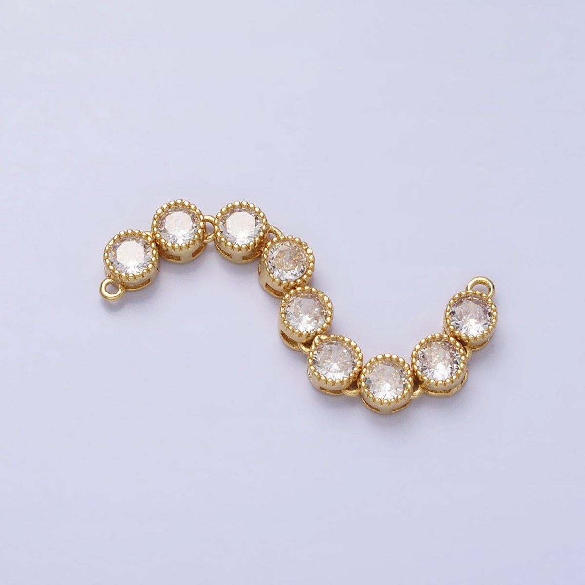 Bendable Gold Round Long Bar Connector, CZ Micro Pave Silver Circle Geometric Link Connector Necklace Jewelry Making AA912 AA913 - DLUXCA