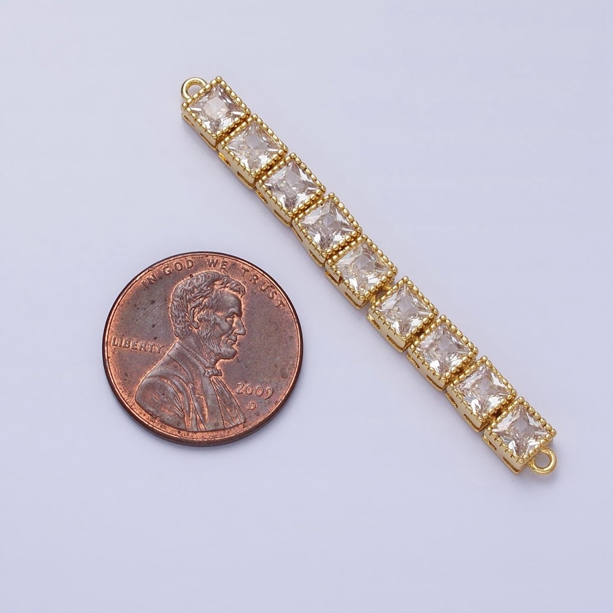 Bendable Gold Square Long Bar Connector, CZ Micro Pave Silver Geometric Link Connector Necklace Jewelry Making AA850 AA851 - DLUXCA