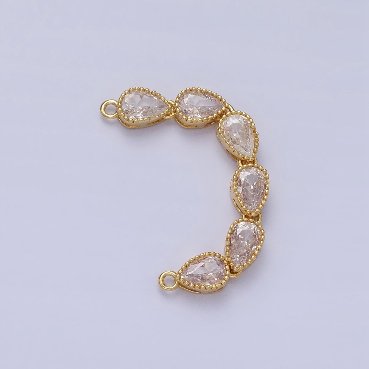 Bendable Gold Tear Drop Long Bar Connector, CZ Micro Pave Silver Teardrop Link Connector Necklace Jewelry Making AA-854 AA-920 - DLUXCA