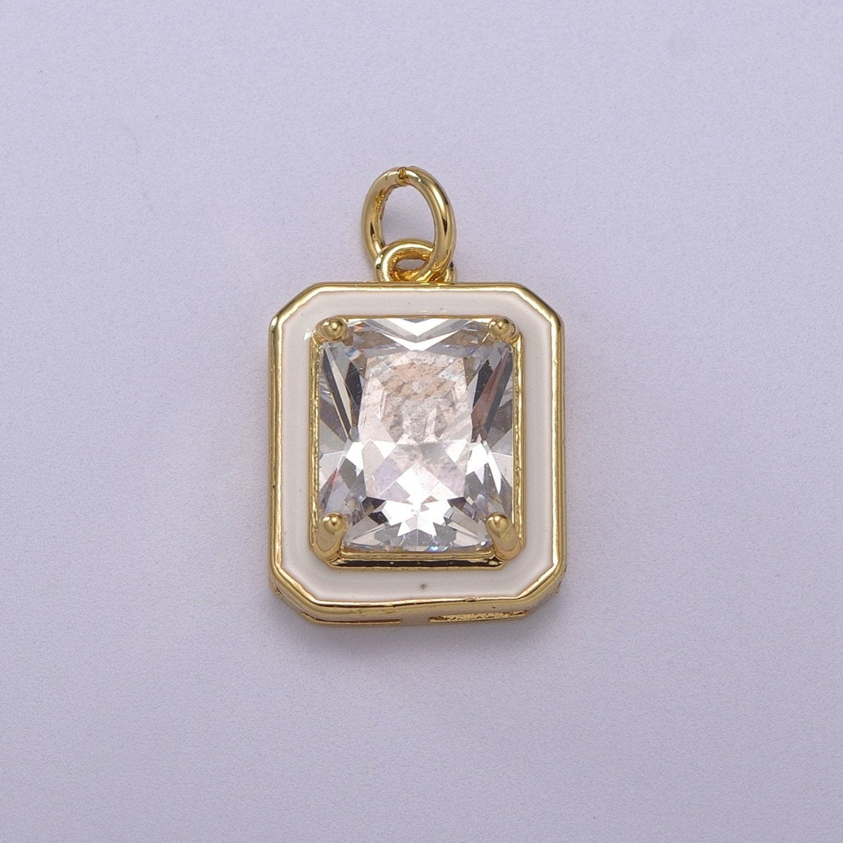 Big Clear CZ Enamel Colorful Square Shape Pendant 14K Gold Filled Enamel Charm, Necklace Bracelet Component M-674 - M-677 - DLUXCA