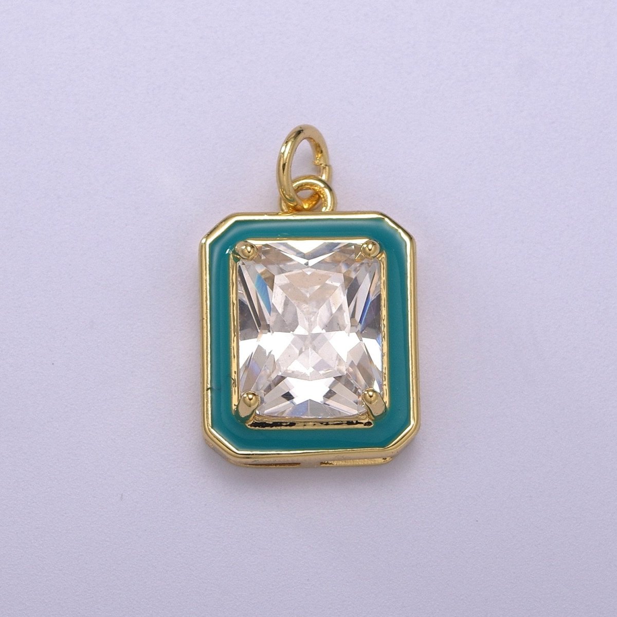 Big Clear CZ Enamel Colorful Square Shape Pendant 14K Gold Filled Enamel Charm, Necklace Bracelet Component M-674 - M-677 - DLUXCA