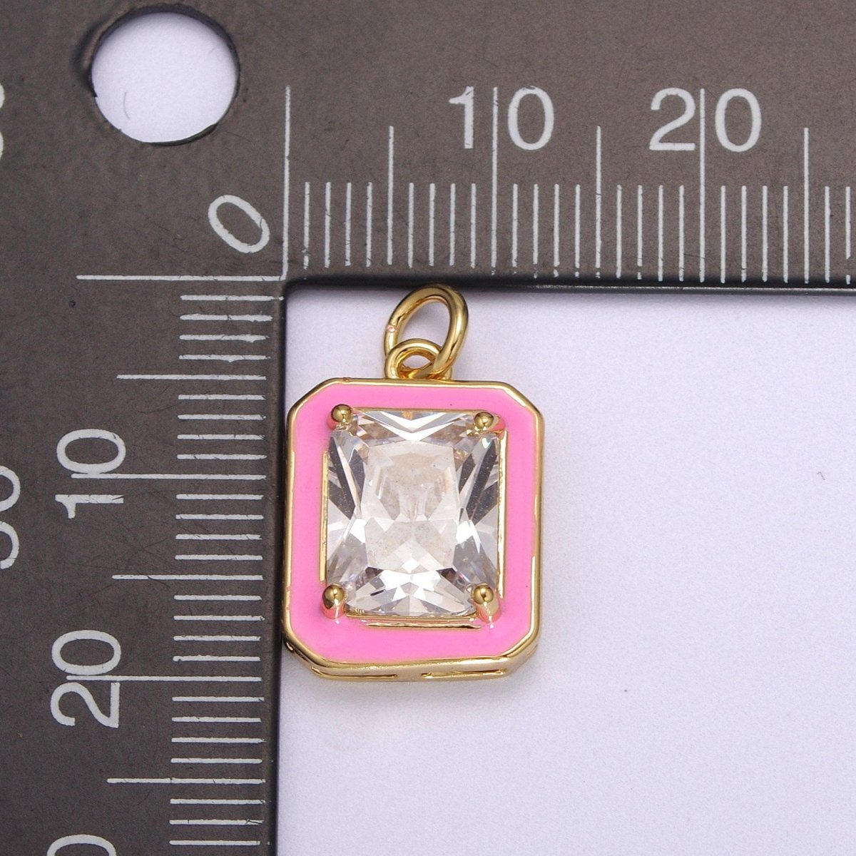 Big Clear CZ Enamel Colorful Square Shape Pendant 14K Gold Filled Enamel Charm, Necklace Bracelet Component M-674 - M-677 - DLUXCA