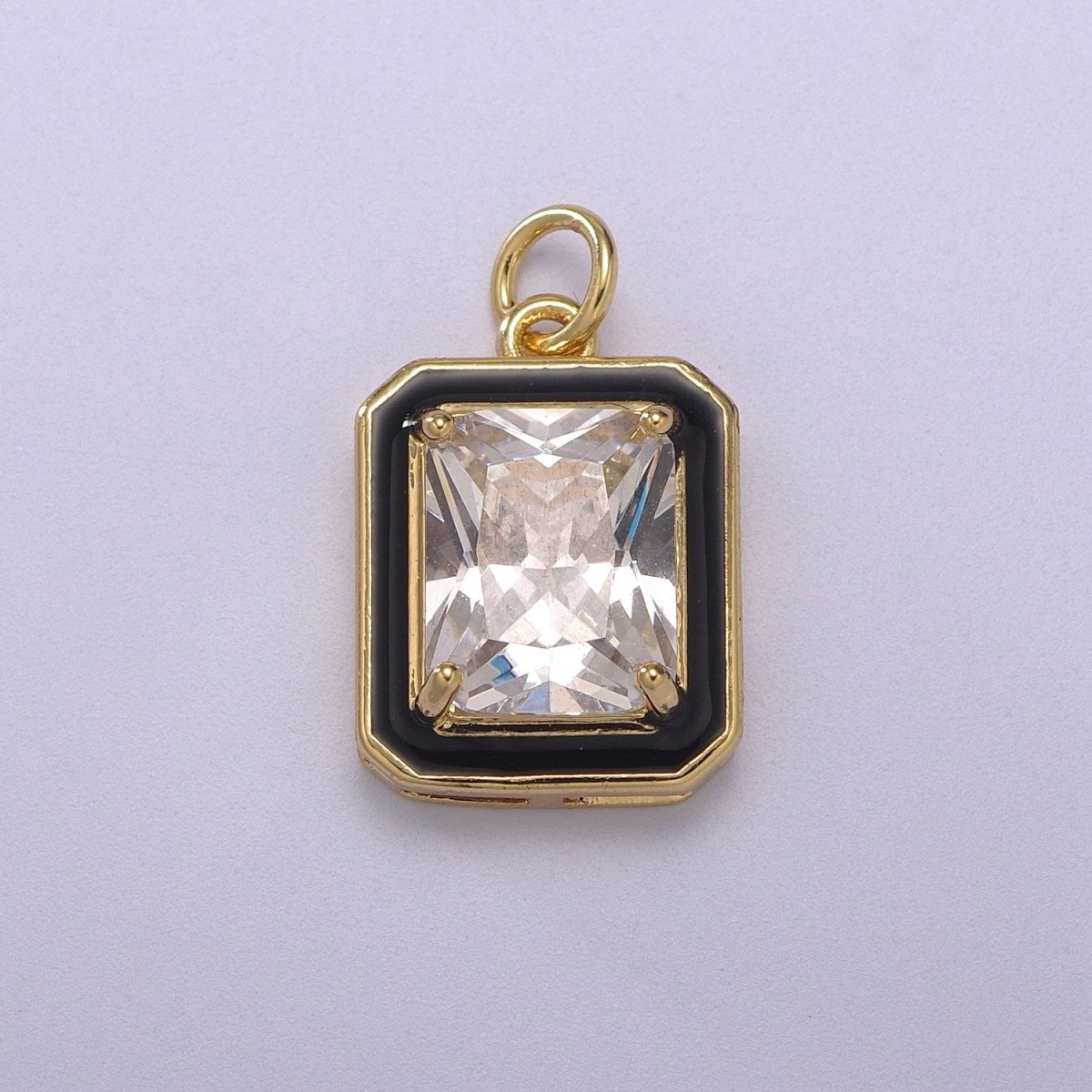 Big Clear CZ Enamel Colorful Square Shape Pendant 14K Gold Filled Enamel Charm, Necklace Bracelet Component M-674 - M-677 - DLUXCA