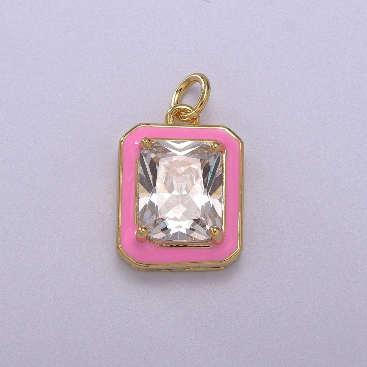 Big Clear CZ Enamel Colorful Square Shape Pendant 14K Gold Filled Enamel Charm, Necklace Bracelet Component M-674 - M-677 - DLUXCA