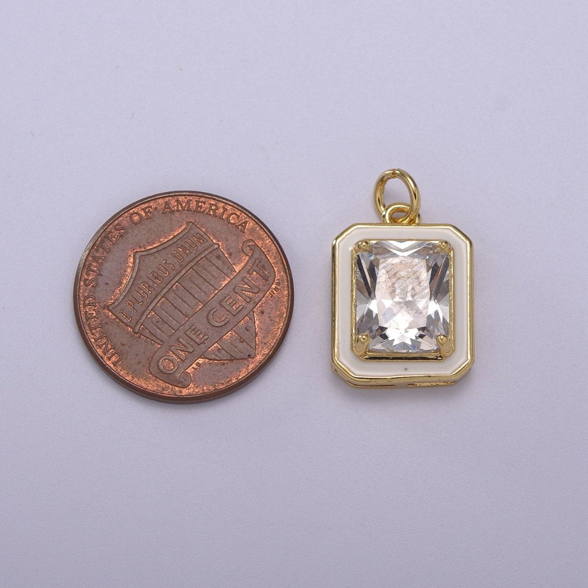 Big Clear CZ Enamel Colorful Square Shape Pendant 14K Gold Filled Enamel Charm, Necklace Bracelet Component M-674 - M-677 - DLUXCA