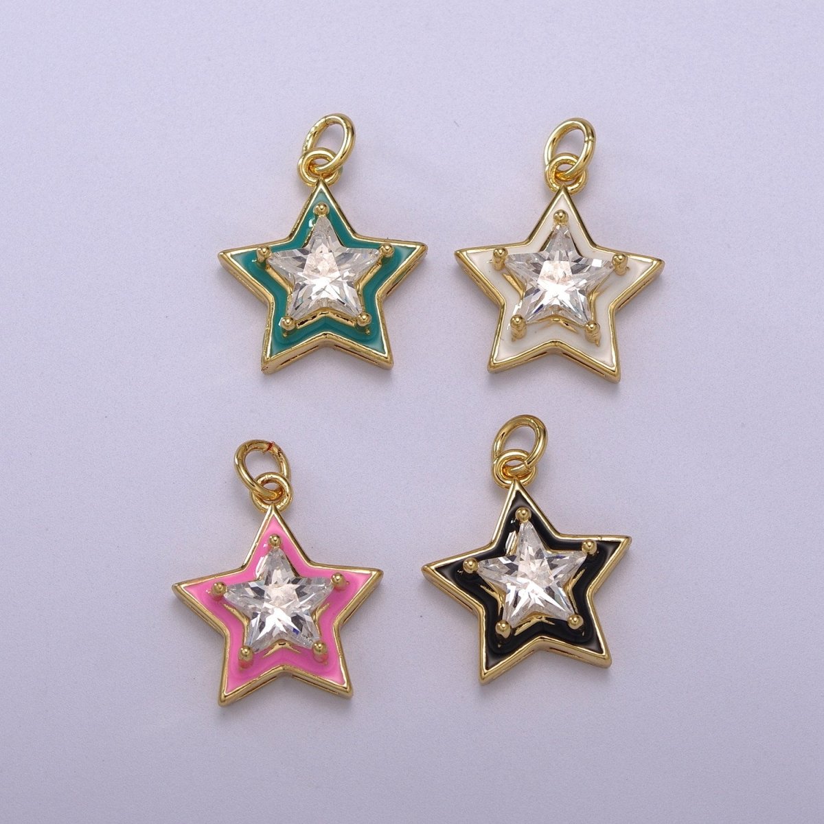 Big Clear CZ Enamel Colorful Star Shape Pendant 14K Gold Filled Enamel Charm, Necklace Bracelet Component M-678 - M-681 - DLUXCA