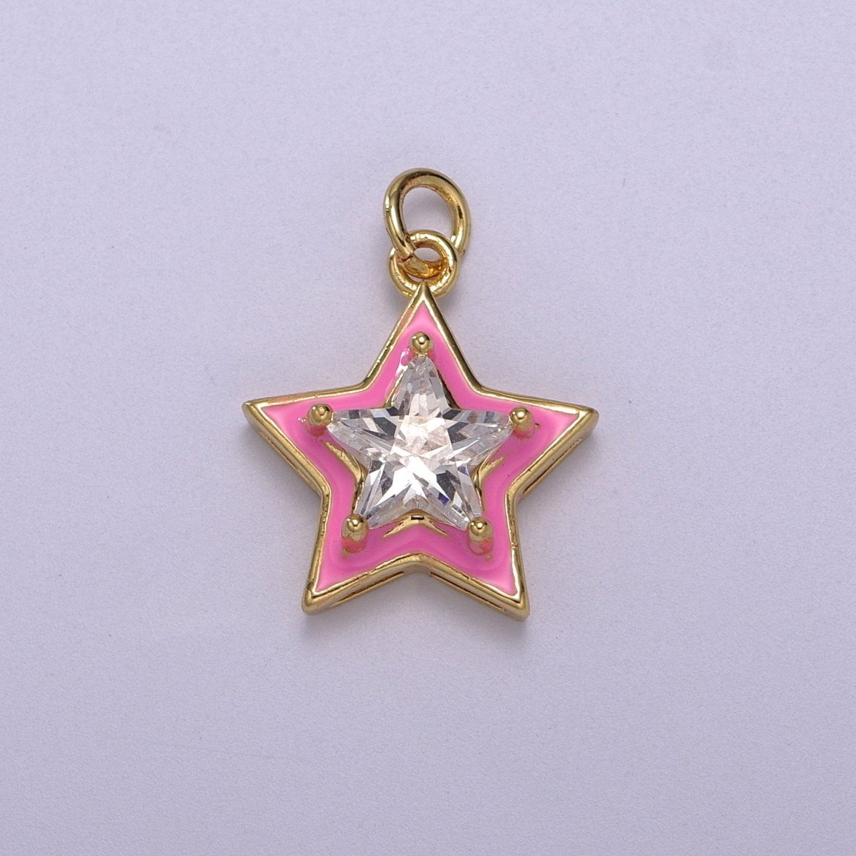 Big Clear CZ Enamel Colorful Star Shape Pendant 14K Gold Filled Enamel Charm, Necklace Bracelet Component M-678 - M-681 - DLUXCA