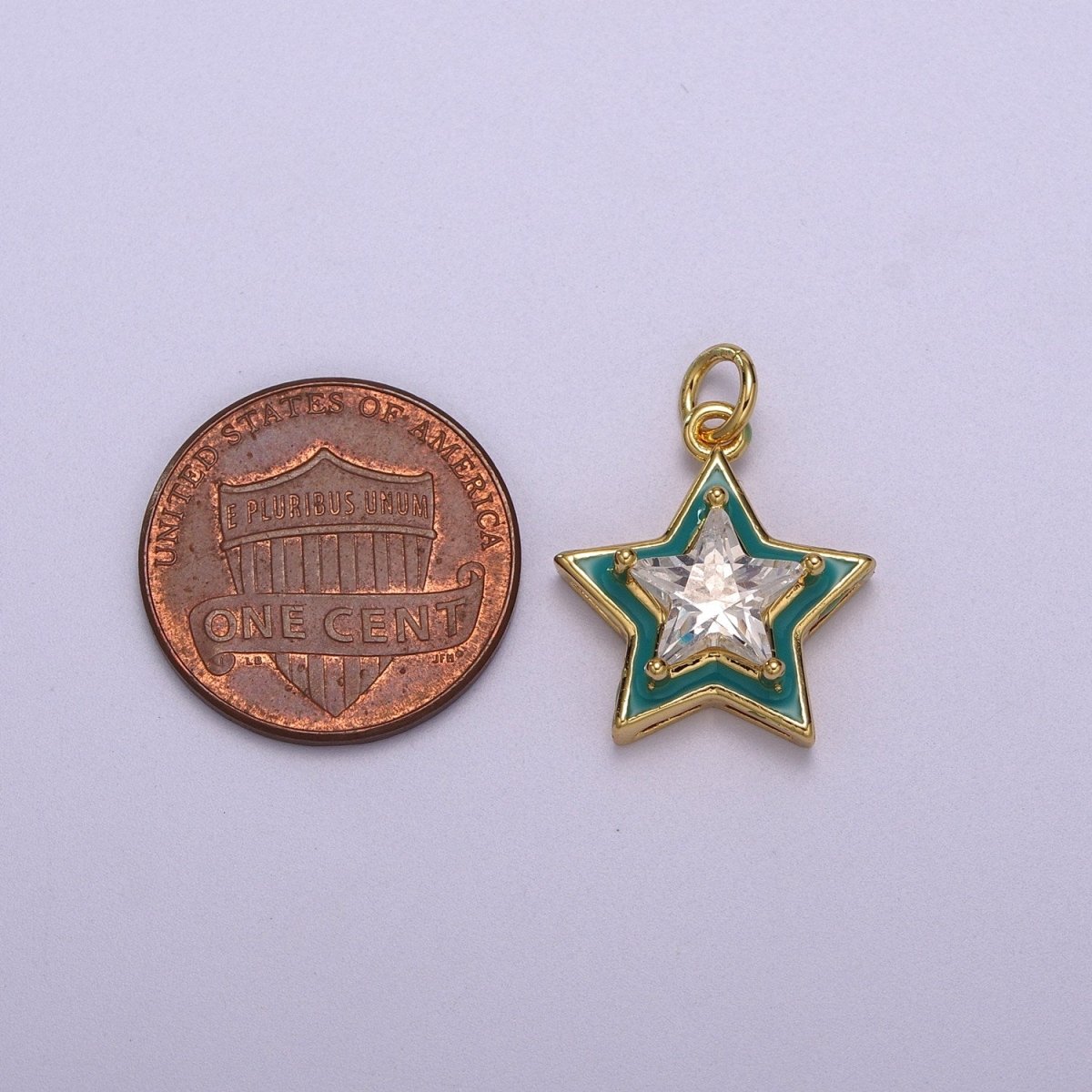 Big Clear CZ Enamel Colorful Star Shape Pendant 14K Gold Filled Enamel Charm, Necklace Bracelet Component M-678 - M-681 - DLUXCA