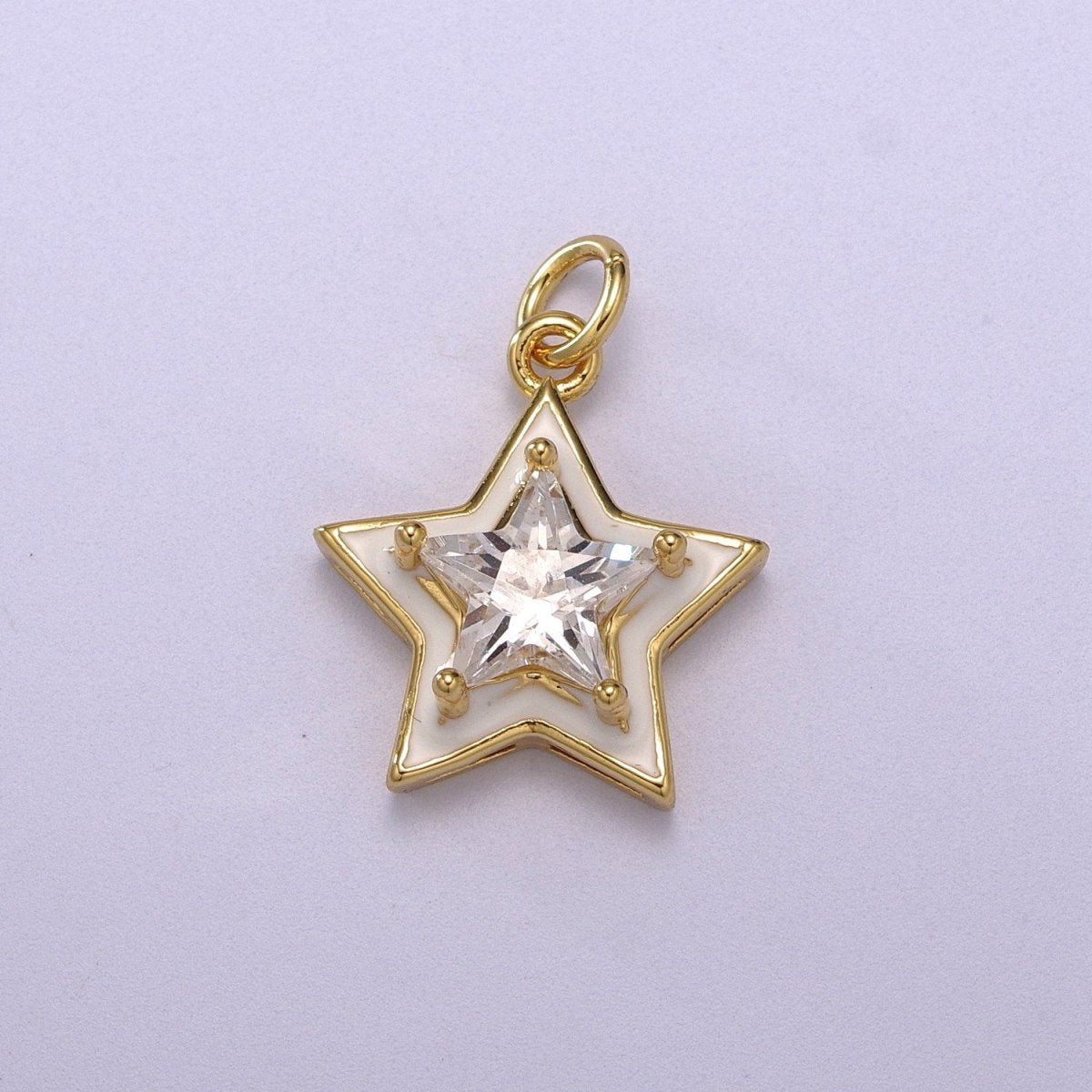 Big Clear CZ Enamel Colorful Star Shape Pendant 14K Gold Filled Enamel Charm, Necklace Bracelet Component M-678 - M-681 - DLUXCA