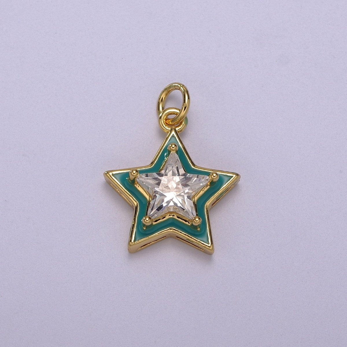 Big Clear CZ Enamel Colorful Star Shape Pendant 14K Gold Filled Enamel Charm, Necklace Bracelet Component M-678 - M-681 - DLUXCA