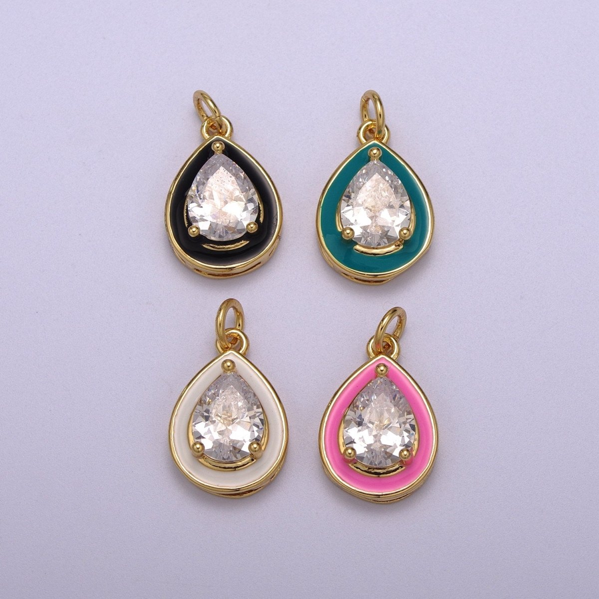 Big Clear CZ Enamel Colorful Tear Drop Shape Pendant 14K Gold Filled Enamel Charm, Necklace Bracelet Component M-666 - M-669 - DLUXCA