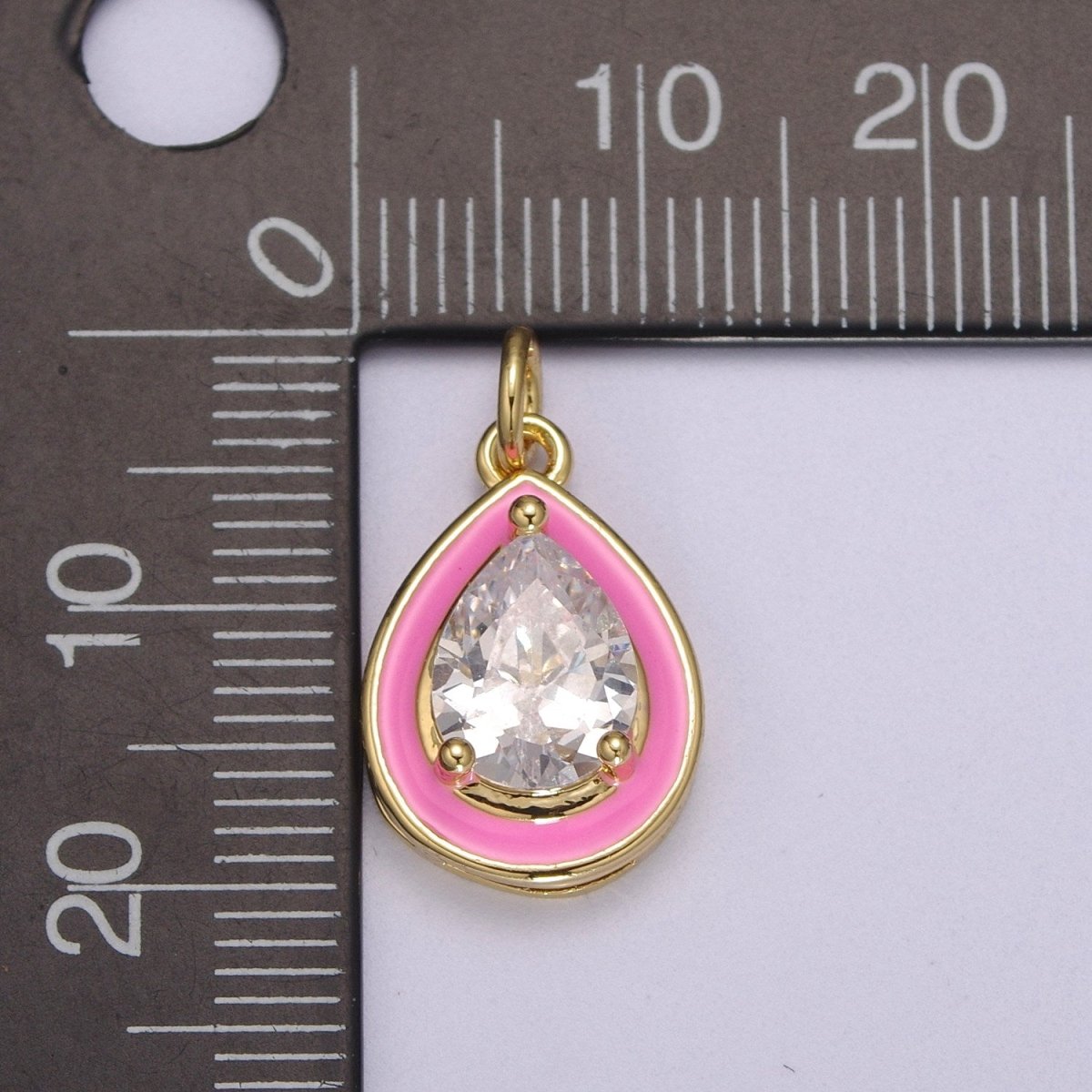 Big Clear CZ Enamel Colorful Tear Drop Shape Pendant 14K Gold Filled Enamel Charm, Necklace Bracelet Component M-666 - M-669 - DLUXCA