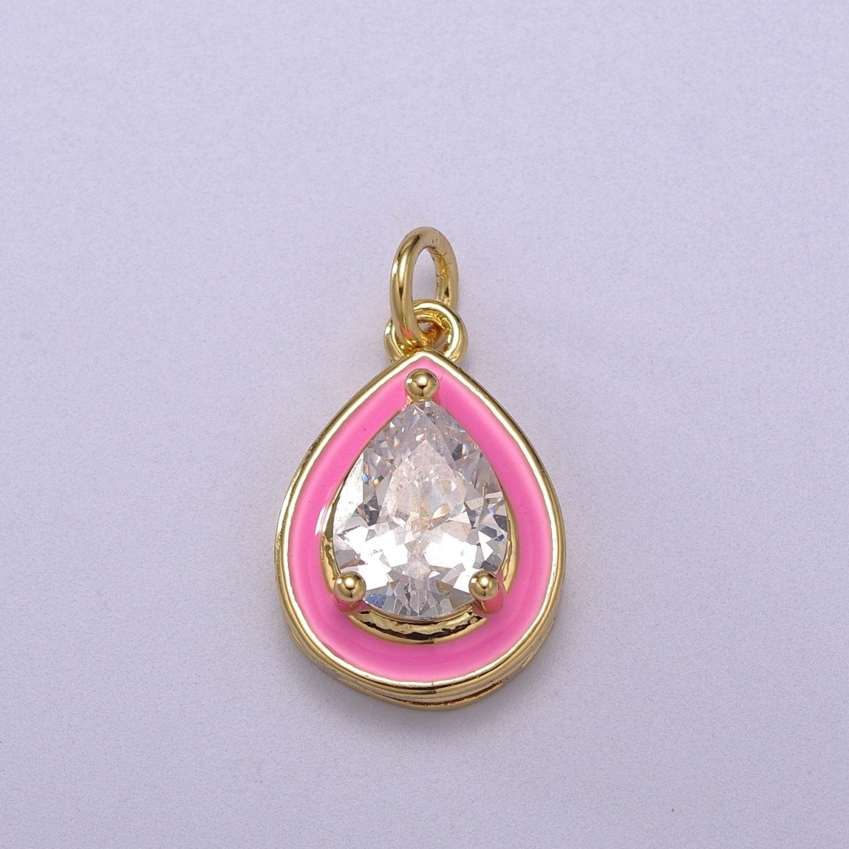 Big Clear CZ Enamel Colorful Tear Drop Shape Pendant 14K Gold Filled Enamel Charm, Necklace Bracelet Component M-666 - M-669 - DLUXCA