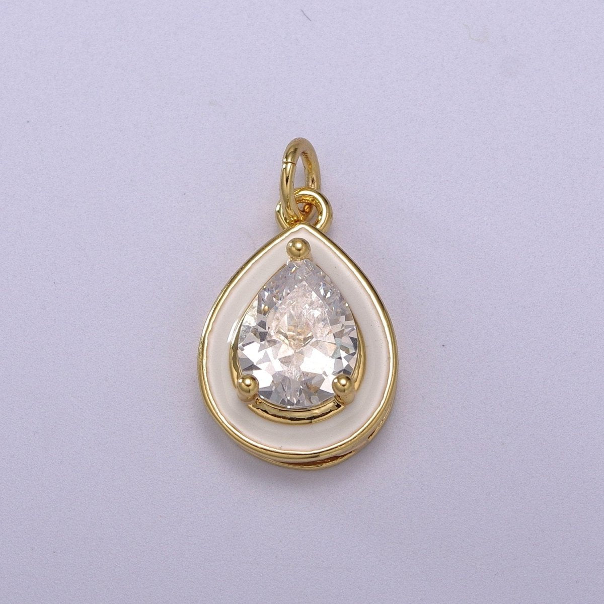 Big Clear CZ Enamel Colorful Tear Drop Shape Pendant 14K Gold Filled Enamel Charm, Necklace Bracelet Component M-666 - M-669 - DLUXCA