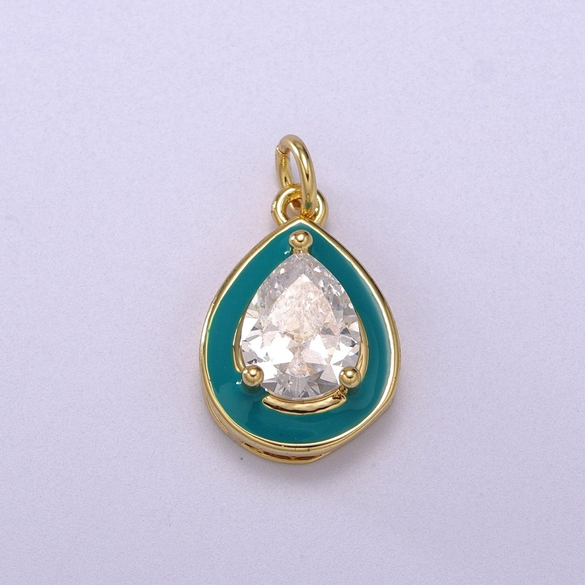 Big Clear CZ Enamel Colorful Tear Drop Shape Pendant 14K Gold Filled Enamel Charm, Necklace Bracelet Component M-666 - M-669 - DLUXCA