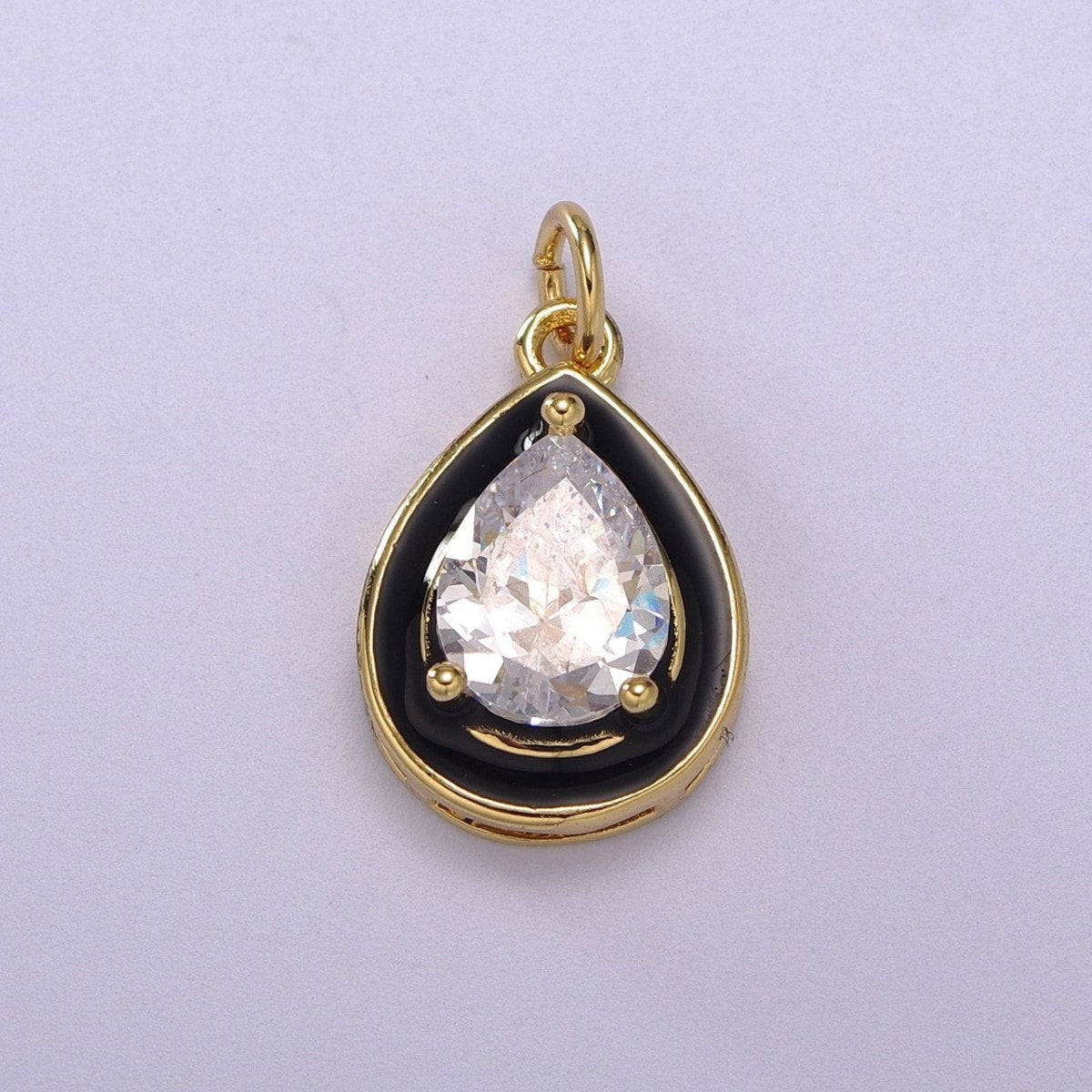 Big Clear CZ Enamel Colorful Tear Drop Shape Pendant 14K Gold Filled Enamel Charm, Necklace Bracelet Component M-666 - M-669 - DLUXCA
